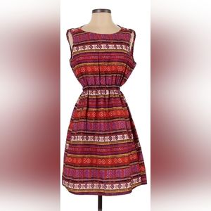 Speed Control~Colorful Orange Purple Aztec Geometric Sleeveless Midi Dress